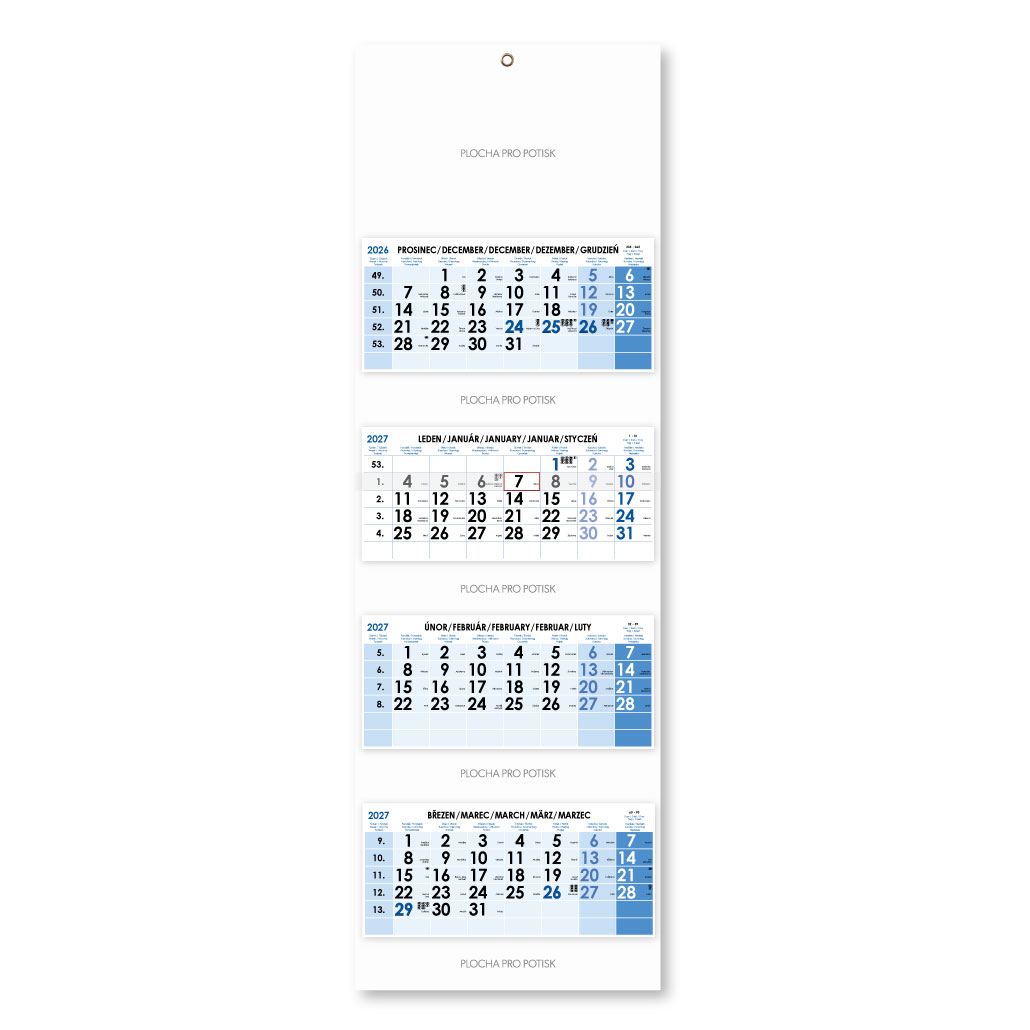 Štvormesačný kalendár Kvatro skládaný český 2027 - modrý