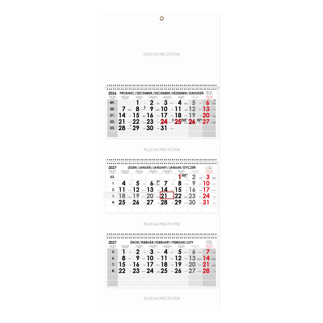 Trojmesačný kalendár Trio skládaný český so špirálou 2027 - sivý