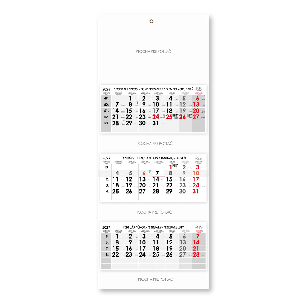 Trojmesačný kalendár Trio skládaný slovenský 2027 - sivý