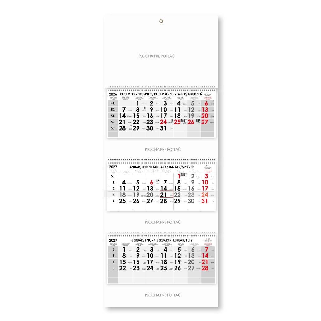 Trojmesačný kalendár Trio skládaný slovenský so špirálou 2027 - sivý