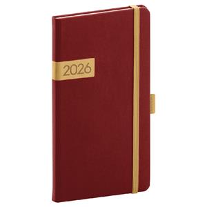 Týždenný diár 2026 vreckový Twill - bordó-zlatá