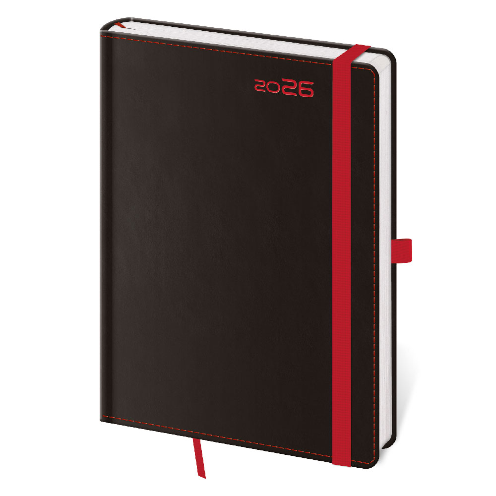 Týždenný diár B6 2026 Black Red
