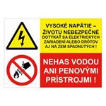 Vysoké napätie-životu nebezpečné- Nehas vodou ani penovými, kombinácia,plast 2mm,210x148mm