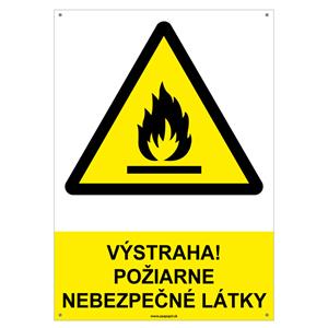 Výstraha! Požiarne nebezpečné látky-bezpečnostná tabuľka s dierkami, plast A4, 2mm