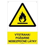 Výstraha! Požiarne nebezpečné látky-bezpečnostná tabuľka s dierkami, plast A4, 2mm