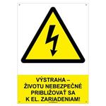 Výstraha-životu nebezpečné približovať sa k elektrickým zariadeniam!-bezpečnostná tabuľka s dierkami, plast A4, 2mm
