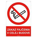 Zákaz fajčenia v celej budove- bezpečnostná tabuľka s dierkami, plast A4, 2 mm