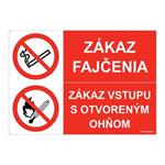 Zákaz fajčenia-Zákaz vstupu s otvoreným ohňom, kombinácia, plast 2mm s dierkami-210x148mm