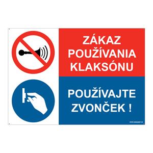 Zákaz používania klaksónu-Používajte zvonček, kombinácia, plast 2mm s dierkami-297x210mm