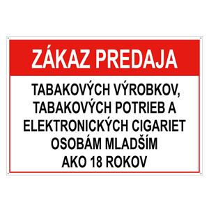 Zákaz predaja tab.výr, potrieb a el. cigariet os. ml. 18 - bezpečnostná tabuľka, pl. dierkami 2 mm, A5