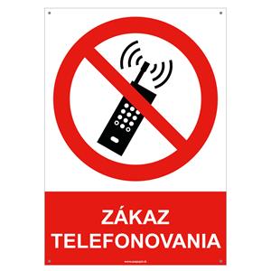 Zákaz telefonovania - bezpečnostná tabuľka s dierkami, plast A4, 2 mm