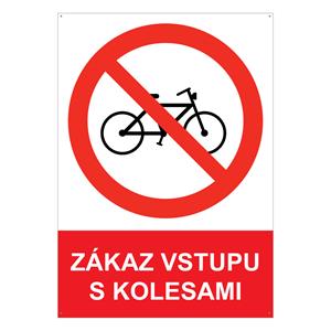 Zákaz vstupu s kolesami - bezpečnostná tabuľka s dierkami, plast A4, 2 mm